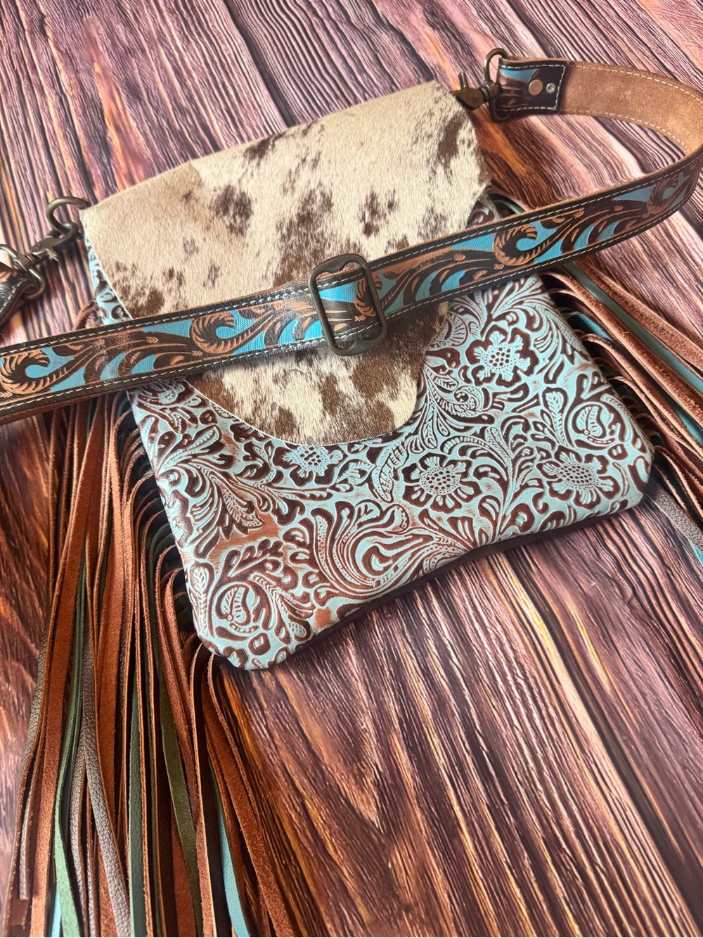 Myra Bag Turquoise & Brown Concealed Carry cross body bag